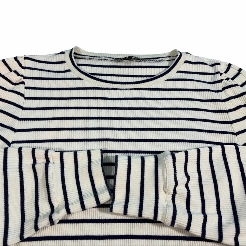 J. CREW Women's Puff Sleeve Striped Long Sleeve T-SHIRT Size Large Top